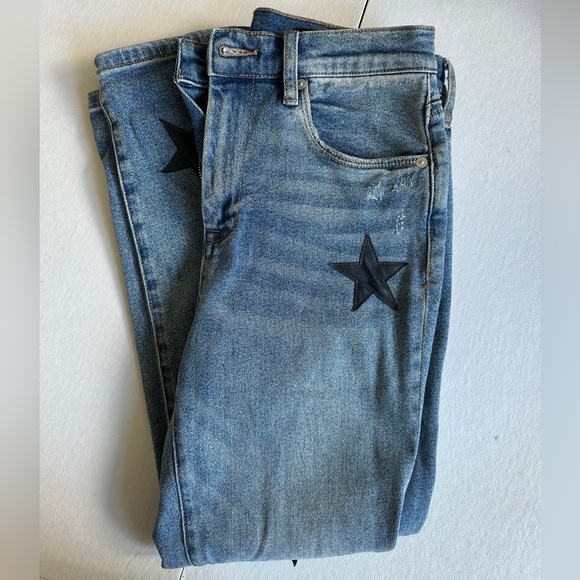 BlankNYC High-Rise “Madison Crop” Denim w/ Leather Navy Blue Star Detail Size 27 - Picture 1 of 6